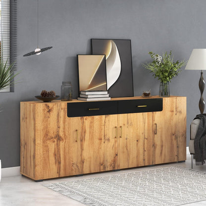 Breites Sideboard mit Marmoroptik & Eichenholz Schubladen