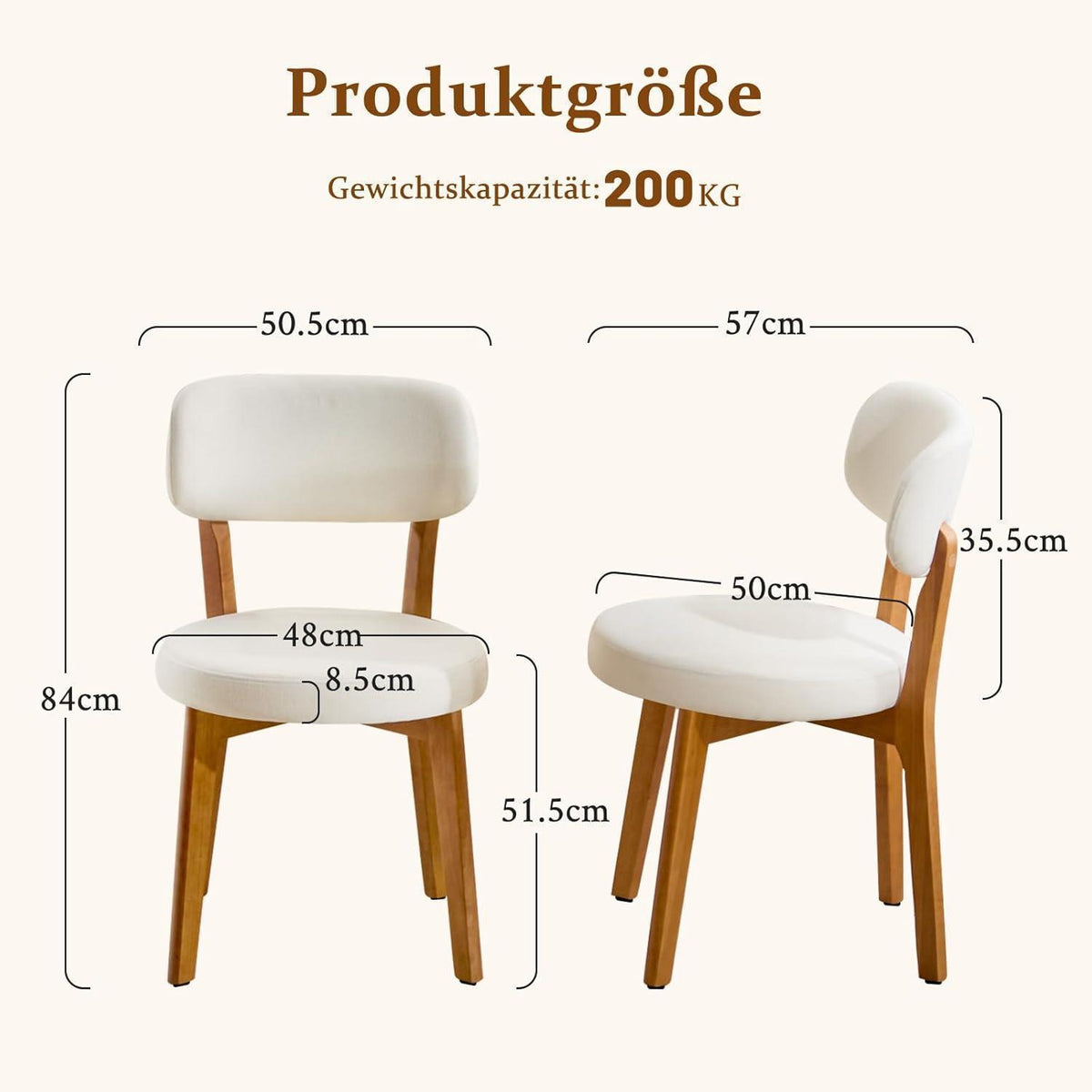 Esszimmerstühle 6er Set, Polsterstuhl Leinen Beige
