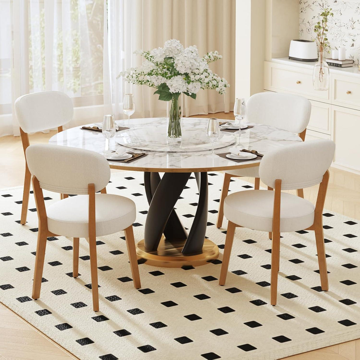 Esszimmerstühle 6er Set, Polsterstuhl Leinen Beige