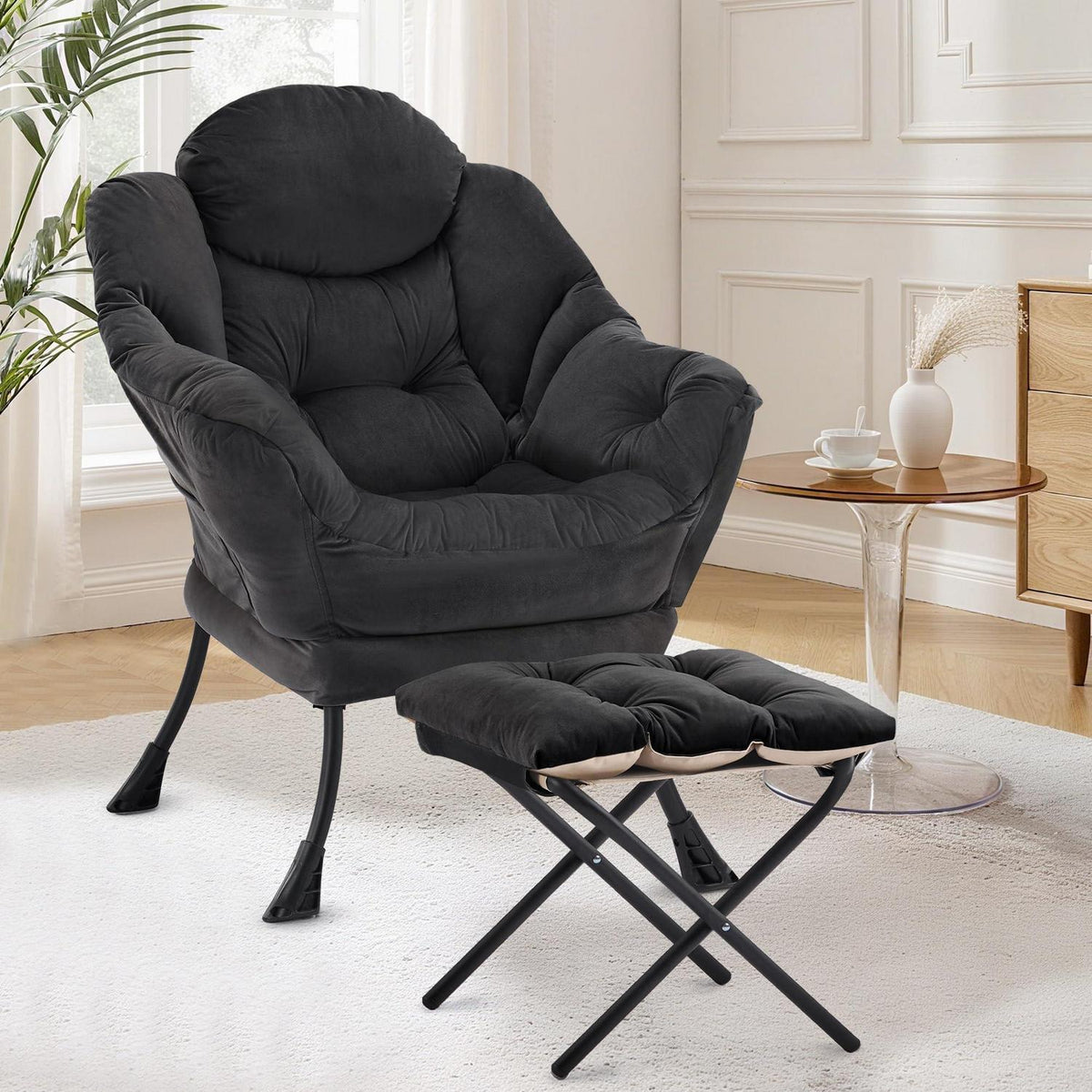 Lazy Chair mit Ottomane – Bequemer Ohrensessel mit Fußhocker