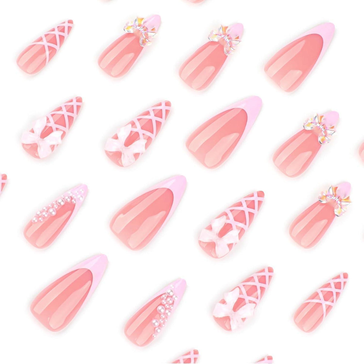 Press on Nails Lang Rosa Schmetterlinge – Künstliche Nägel zum Aufkleben