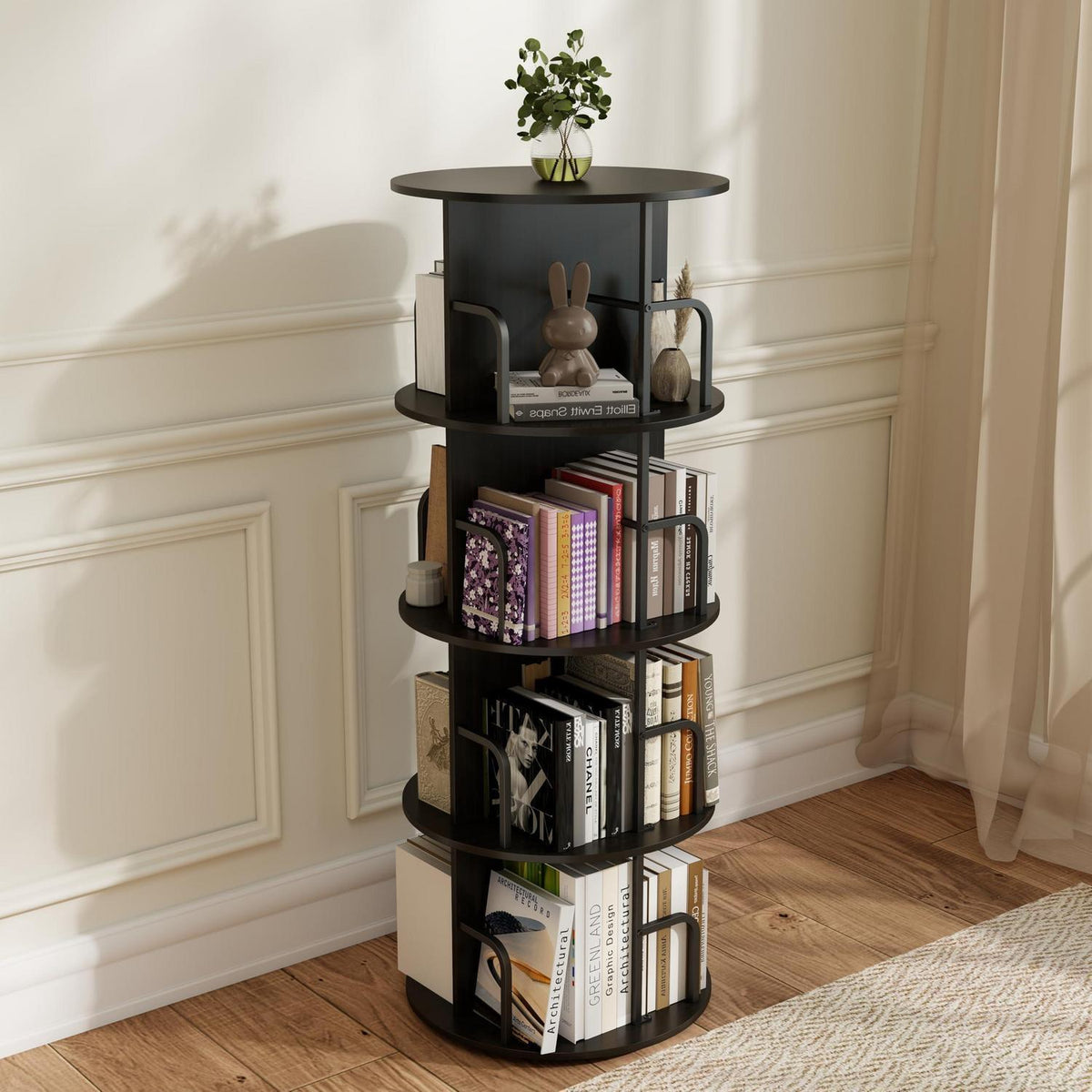 Drehbares Bücherregal Kinderzimmer Holz Schwarz 360°