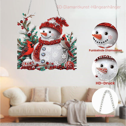Diamant Painting Anhänger Schneemann & Kardinal - Winter Deko Set