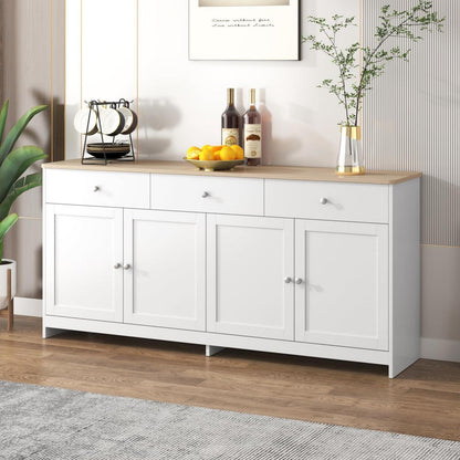 Weißes Sideboard mit 3 Schubladen & 4 Türen – 160x37x75 cm