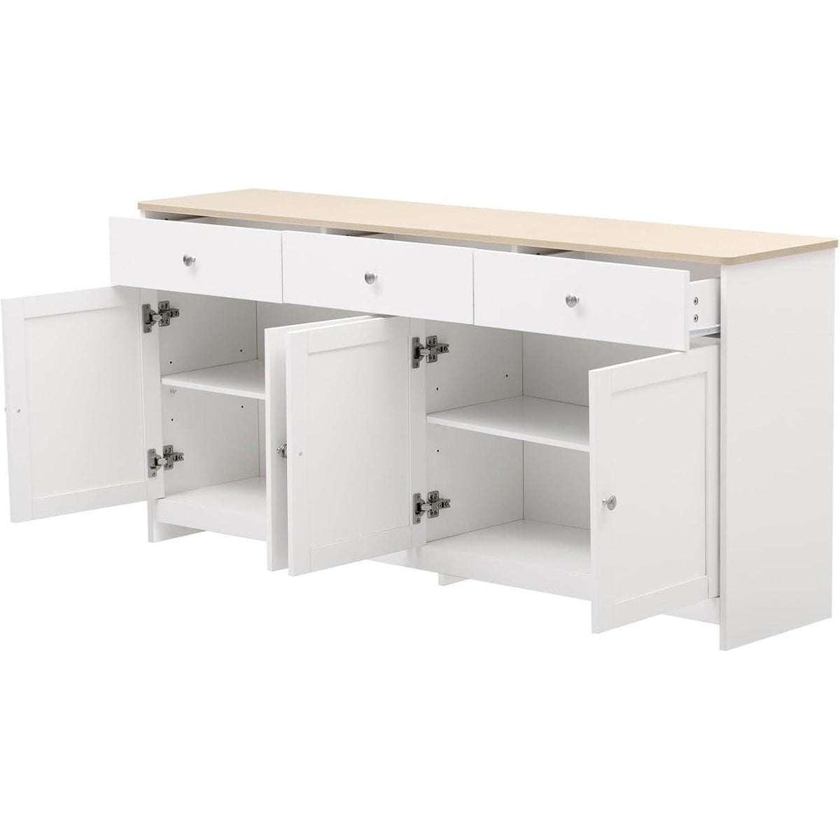 Weißes Sideboard mit 3 Schubladen & 4 Türen – 160x37x75 cm
