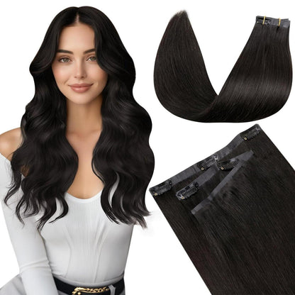 Echthaar Clip-in Extensions Schwarz – Remy, 35cm, 100g