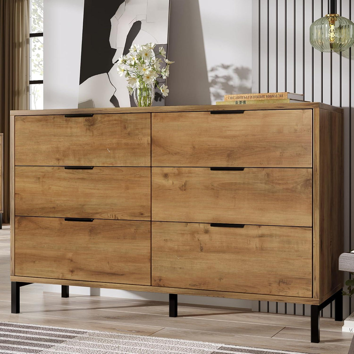 Hochglanz Sideboard mit 6 Schubladen – Dunkelbraun (120x40x76cm)