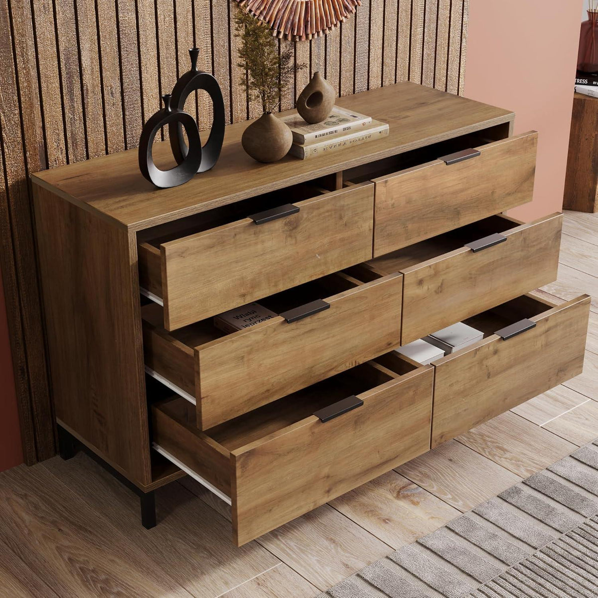 Hochglanz Sideboard mit 6 Schubladen – Dunkelbraun (120x40x76cm)