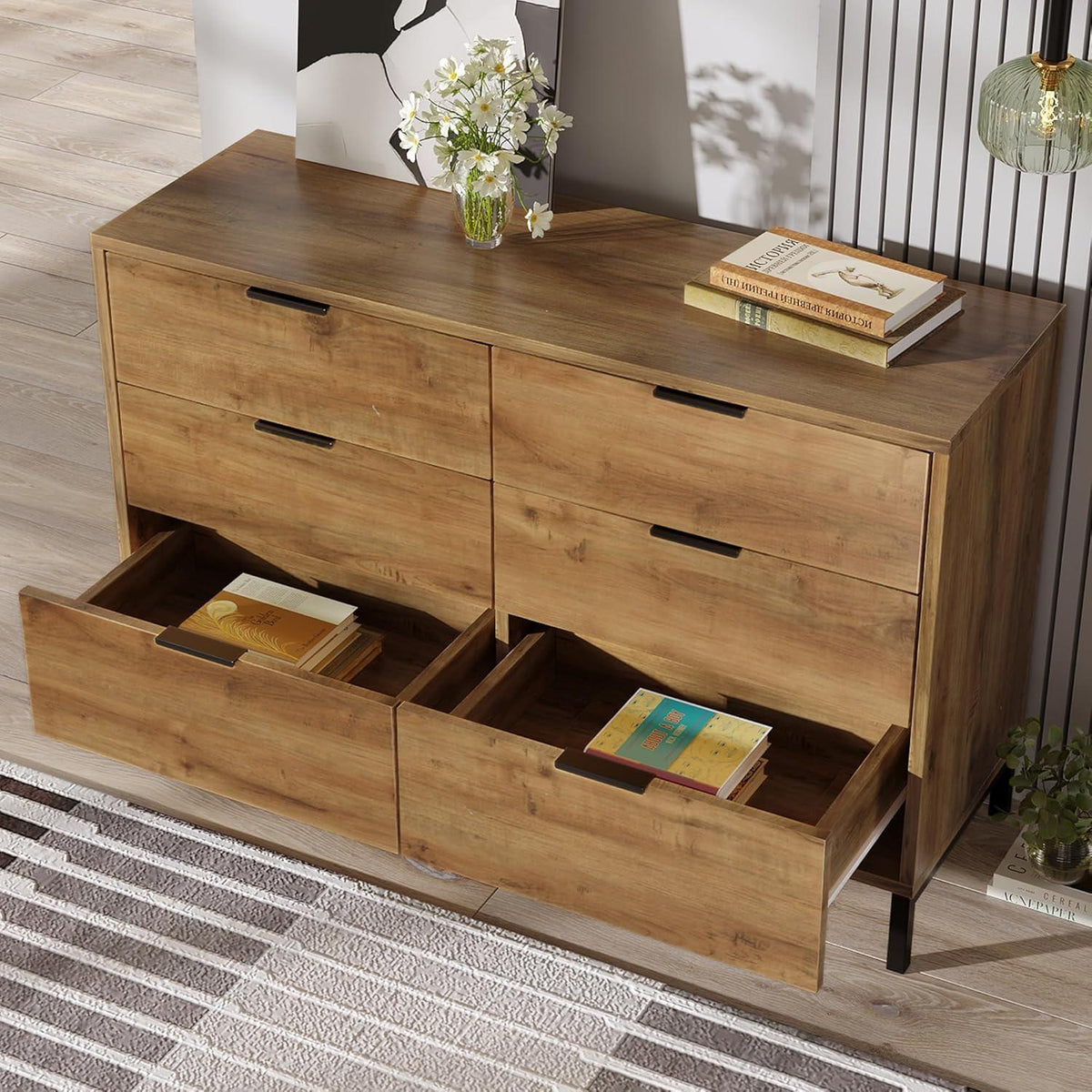 Hochglanz Sideboard mit 6 Schubladen – Dunkelbraun (120x40x76cm)