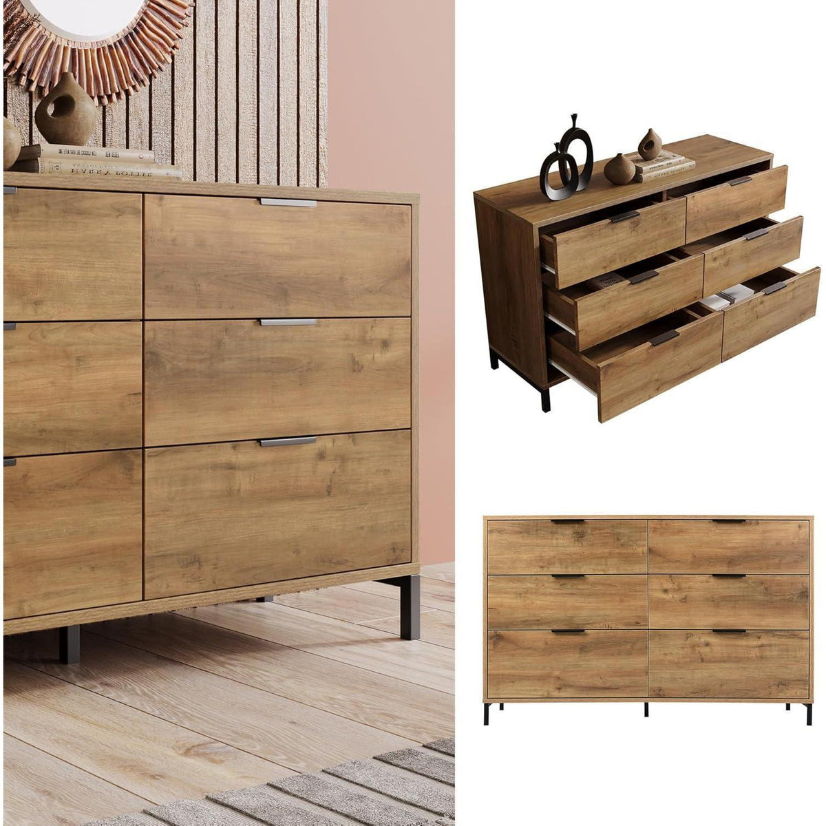 Hochglanz Sideboard mit 6 Schubladen – Dunkelbraun (120x40x76cm)