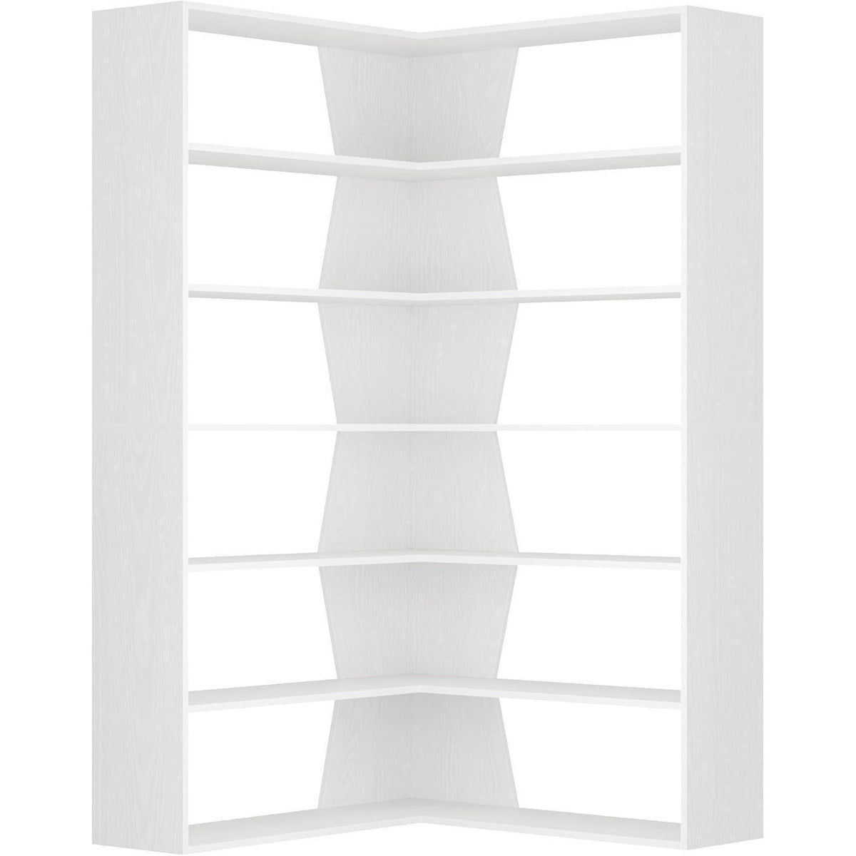 Eckregal 190cm – Stehendes Bücherregal mit 6 Ebenen, Weiß