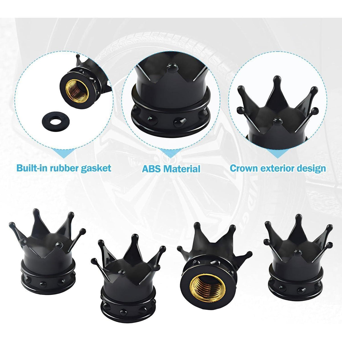 4x Kronen Ventilkappen Metall – Autoreifen & Fahrradventile