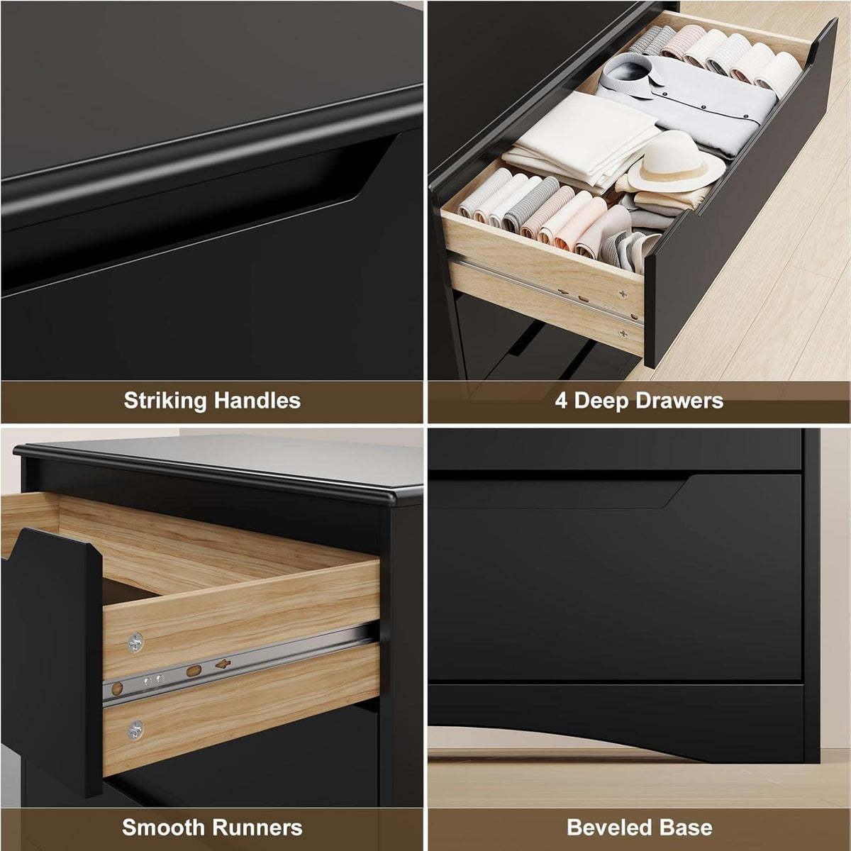 Schwarze Kommode mit 4 Schubladen – Schlafzimmer & Wohnzimmer