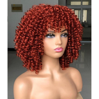 Lockige Afro-Perücke mit Pony – Hitzebeständig & Voluminös (Ingwer)