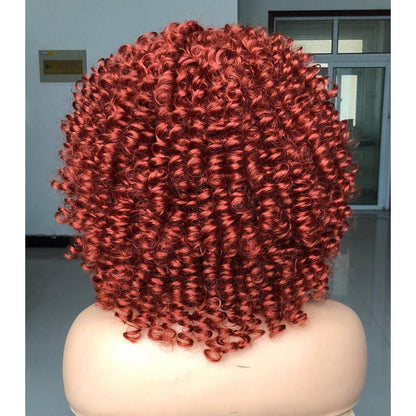Lockige Afro-Perücke mit Pony – Hitzebeständig & Voluminös (Ingwer)