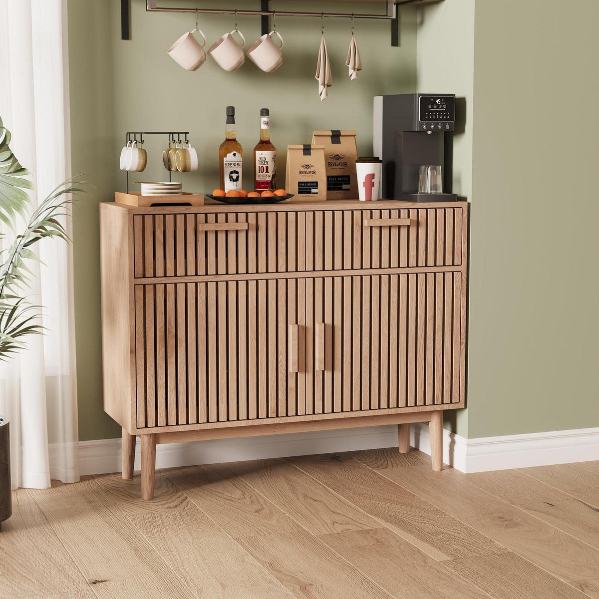 Sideboard mit 2 Schubladen & 2 Türen – Holz Kommode für Wohnzimmer