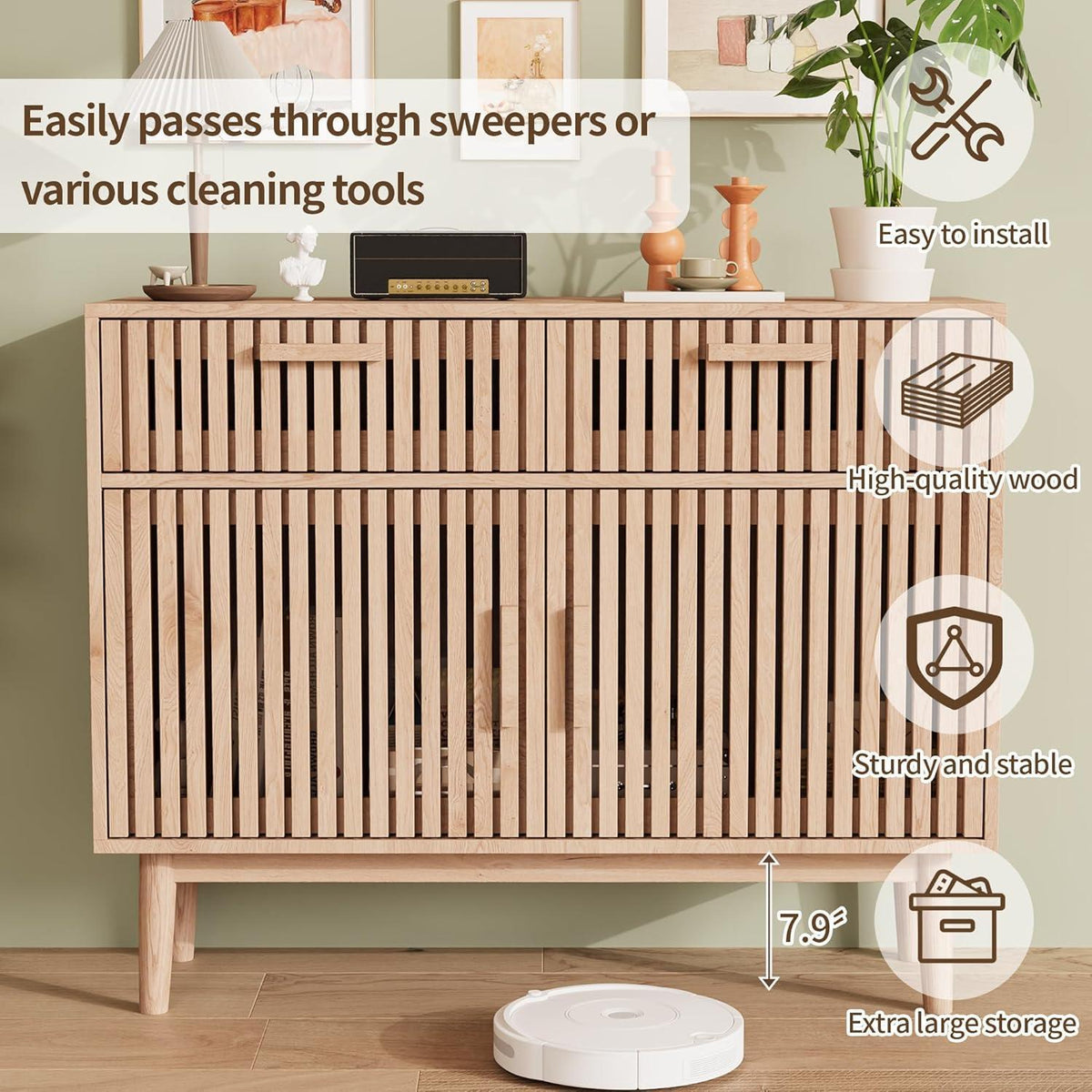Sideboard mit 2 Schubladen & 2 Türen – Holz Kommode für Wohnzimmer