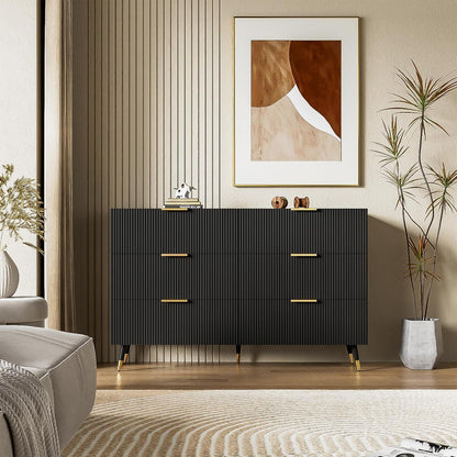 Modernes Sideboard Schwarz mit 6 Schubladen & Wellenmuster