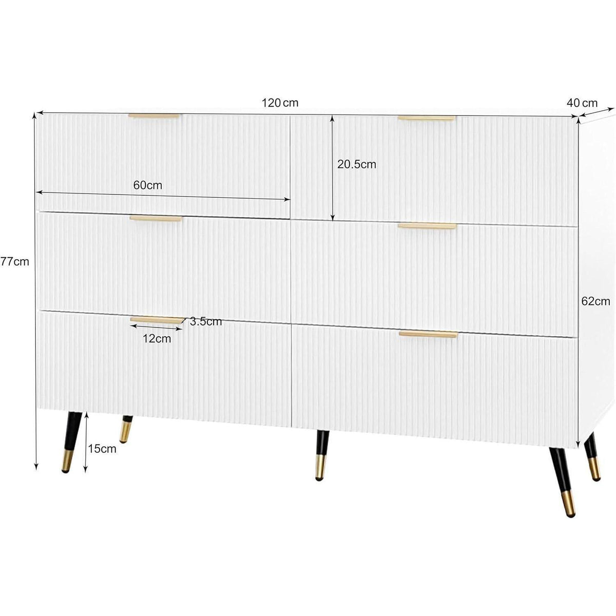 Modernes Sideboard Weiß mit 6 Schubladen & Wellenmuster