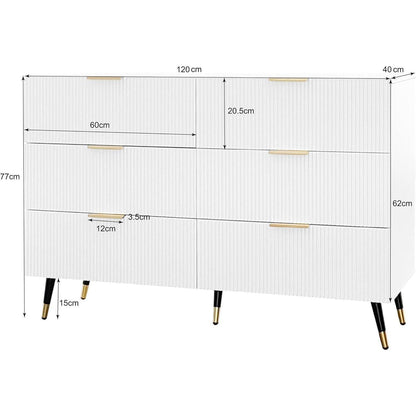 Modernes Sideboard Weiß mit 6 Schubladen & Wellenmuster