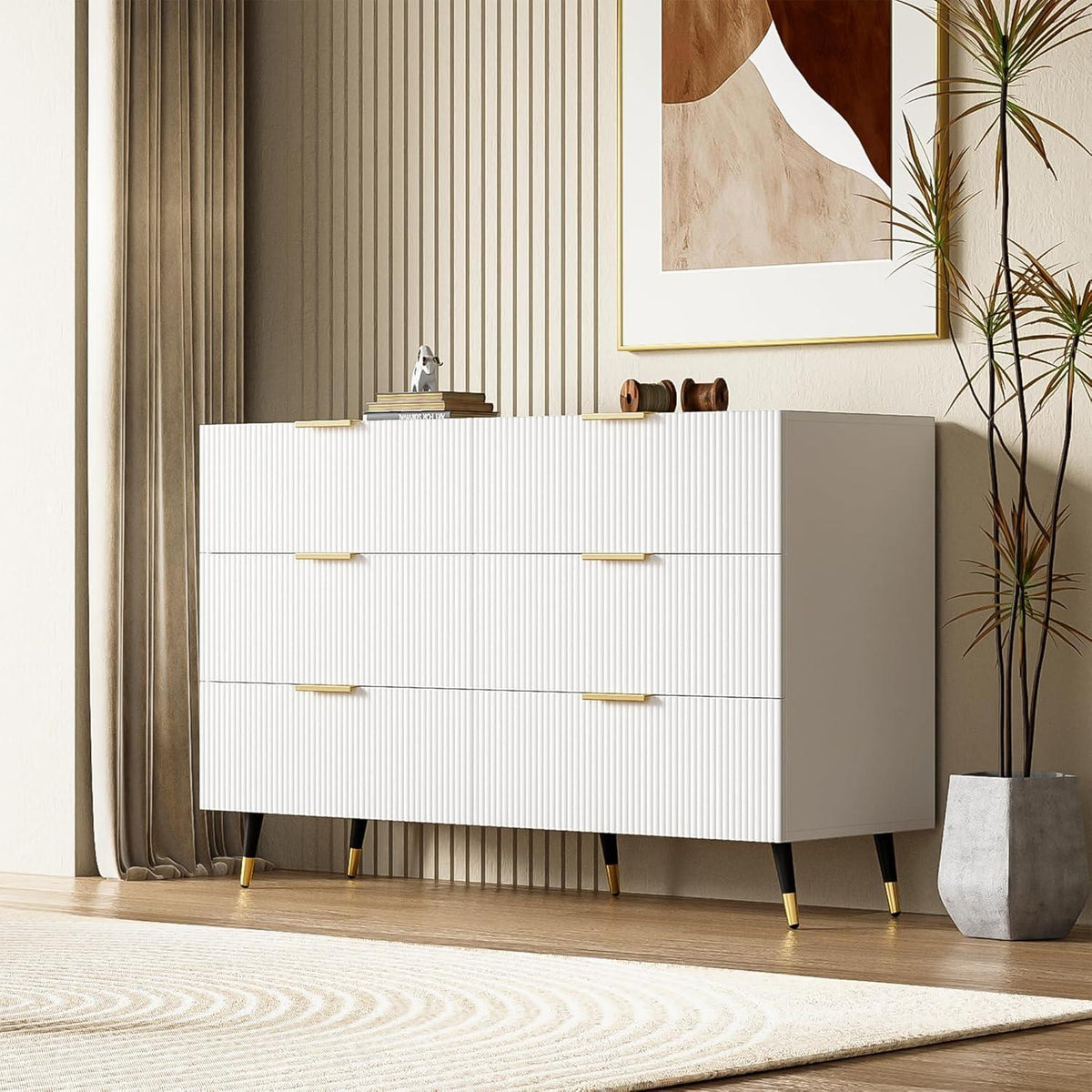 Modernes Sideboard Weiß mit 6 Schubladen & Wellenmuster