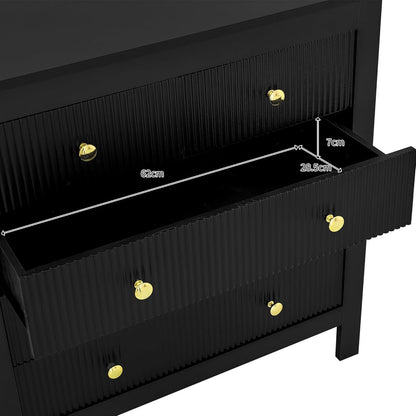 Modernes Sideboard mit 5 Schubladen & Goldgriffen, Schwarz