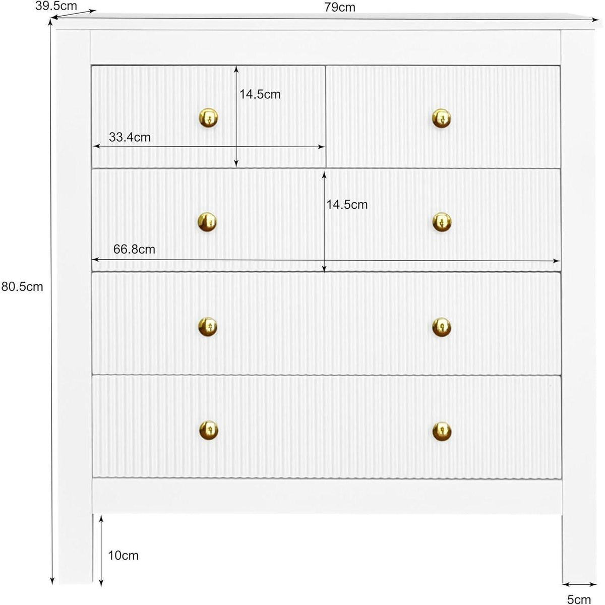 Modernes Sideboard mit 5 Schubladen, Weiß & Gold