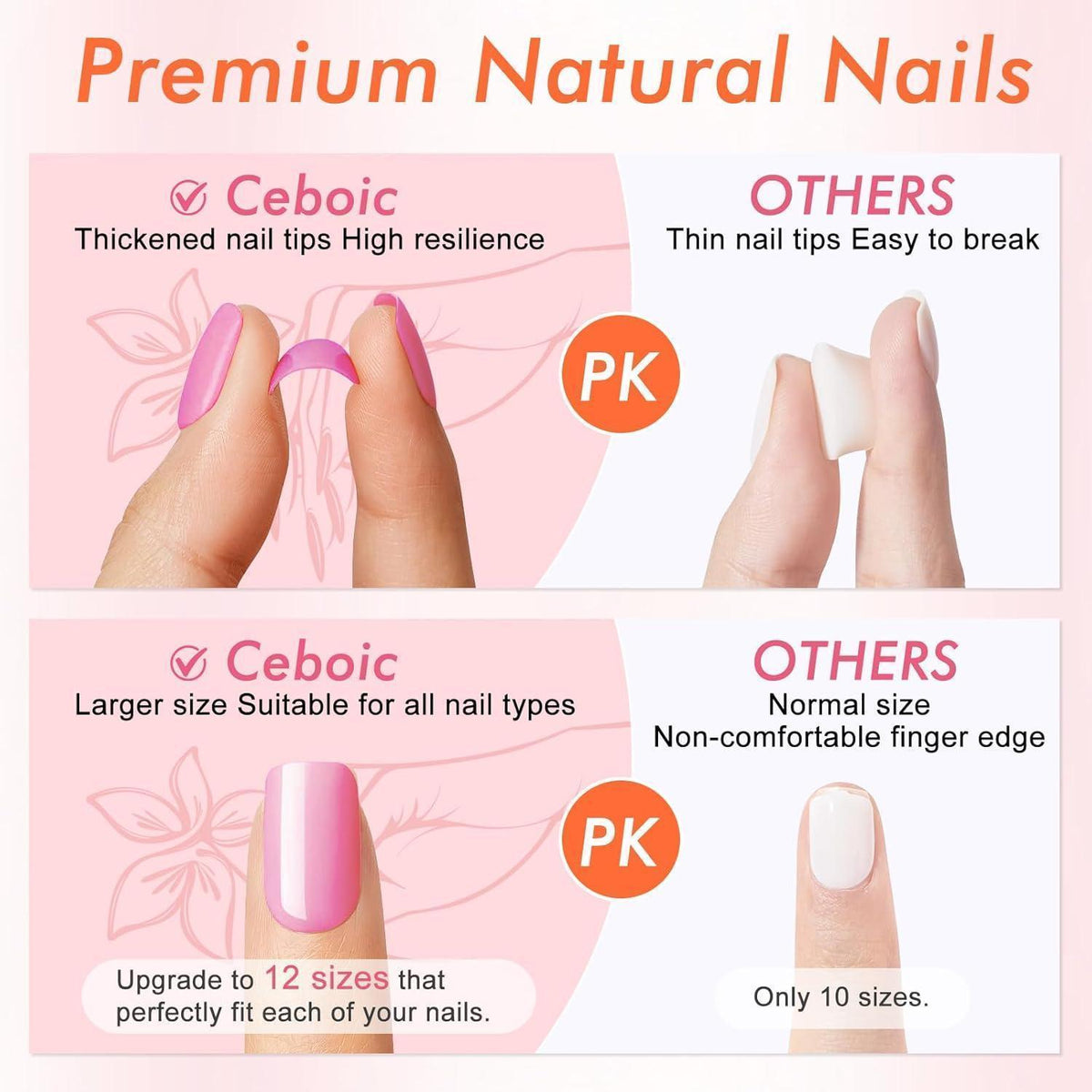 30x Künstliche Nägel Mandel Weiß French Tip & Nude Rosa