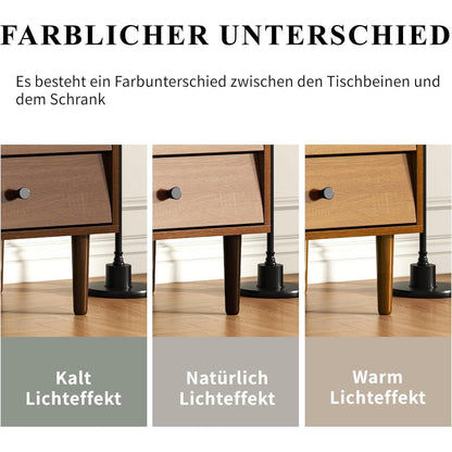 Rattan Sideboard mit 3 Schubladen & 2 Türen – Boho Schrank 130x40x75,5cm