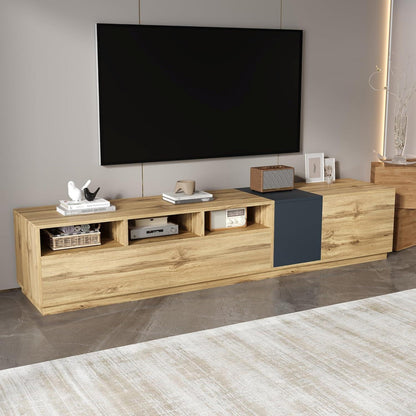 Lowboard Wohnzimmer Schwarz-Natur | TV-Möbel mit Stauraum & Kabelöffnung