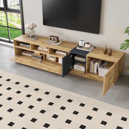 Lowboard Wohnzimmer Schwarz-Natur | TV-Möbel mit Stauraum & Kabelöffnung