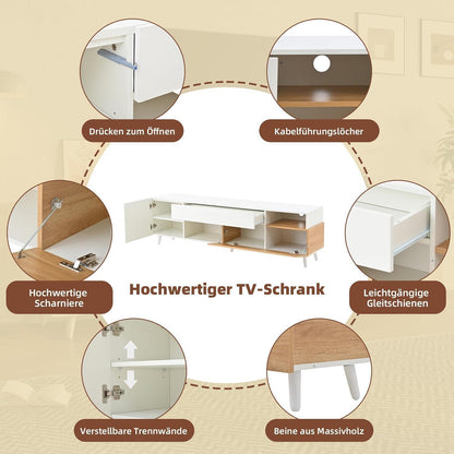 TV Lowboard 180cm Weiß & Natur | Modernes Wohnzimmer Möbel