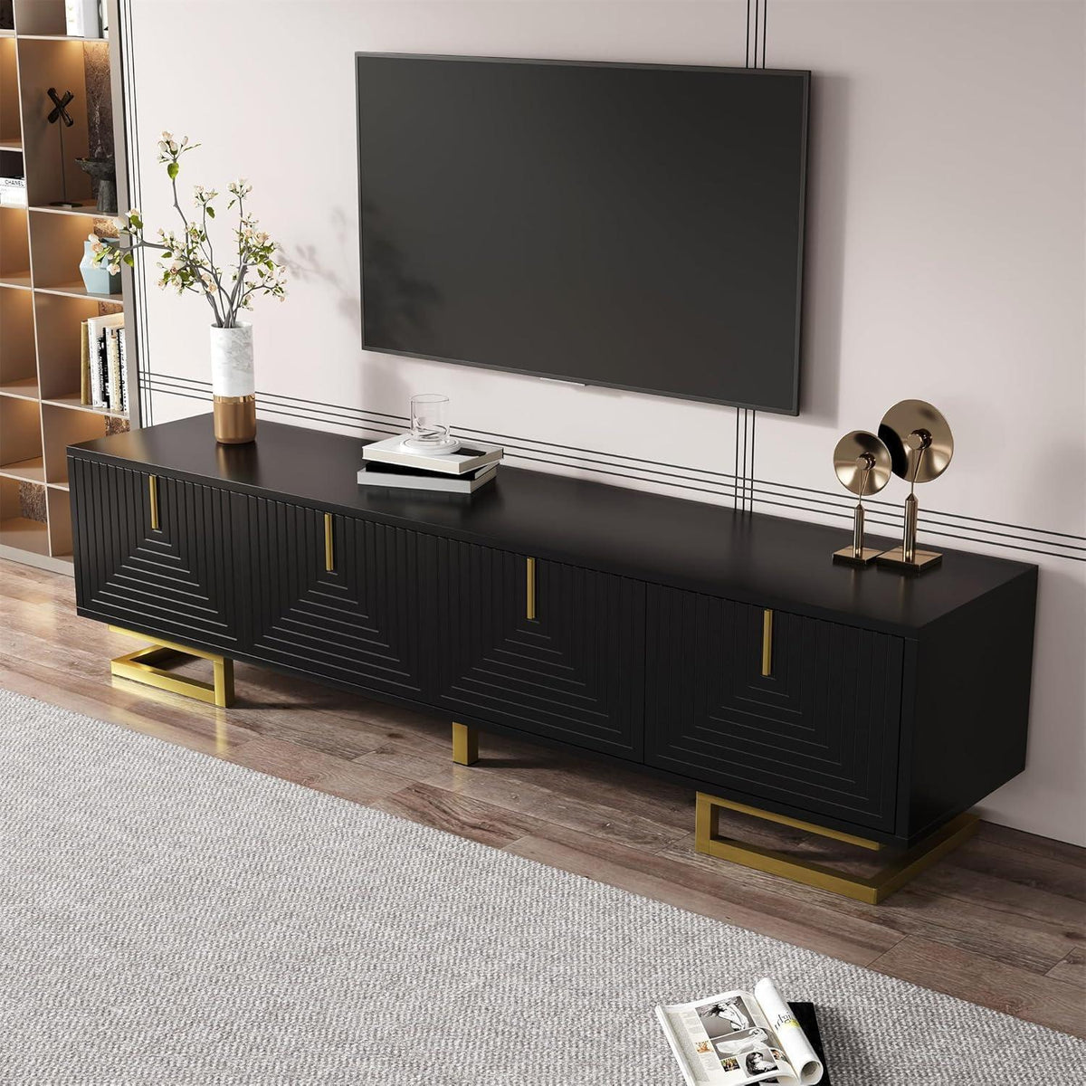 Moderner TV-Schrank 160cm mit goldenen Akzenten & Stauraum