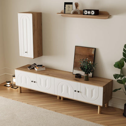 TV Lowboard Wohnzimmer 3-tlg. Weiß & Natur | Kombi Design