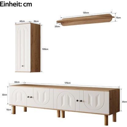 TV Lowboard Wohnzimmer 3-tlg. Weiß & Natur | Kombi Design