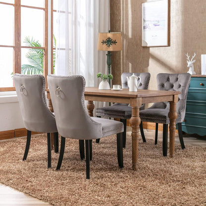 Esszimmerstühle Set 4 Grau, Samt & Holz, Tufted Design