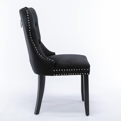 Esszimmerstühle 2er Set Samt, Gepolstert & Nieten Design Schwarz