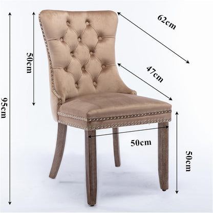 Esszimmerstühle Set 4er – Samt, Nieten & Holzbeine Khaki