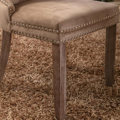 Esszimmerstühle Set 4er – Samt, Nieten & Holzbeine Khaki