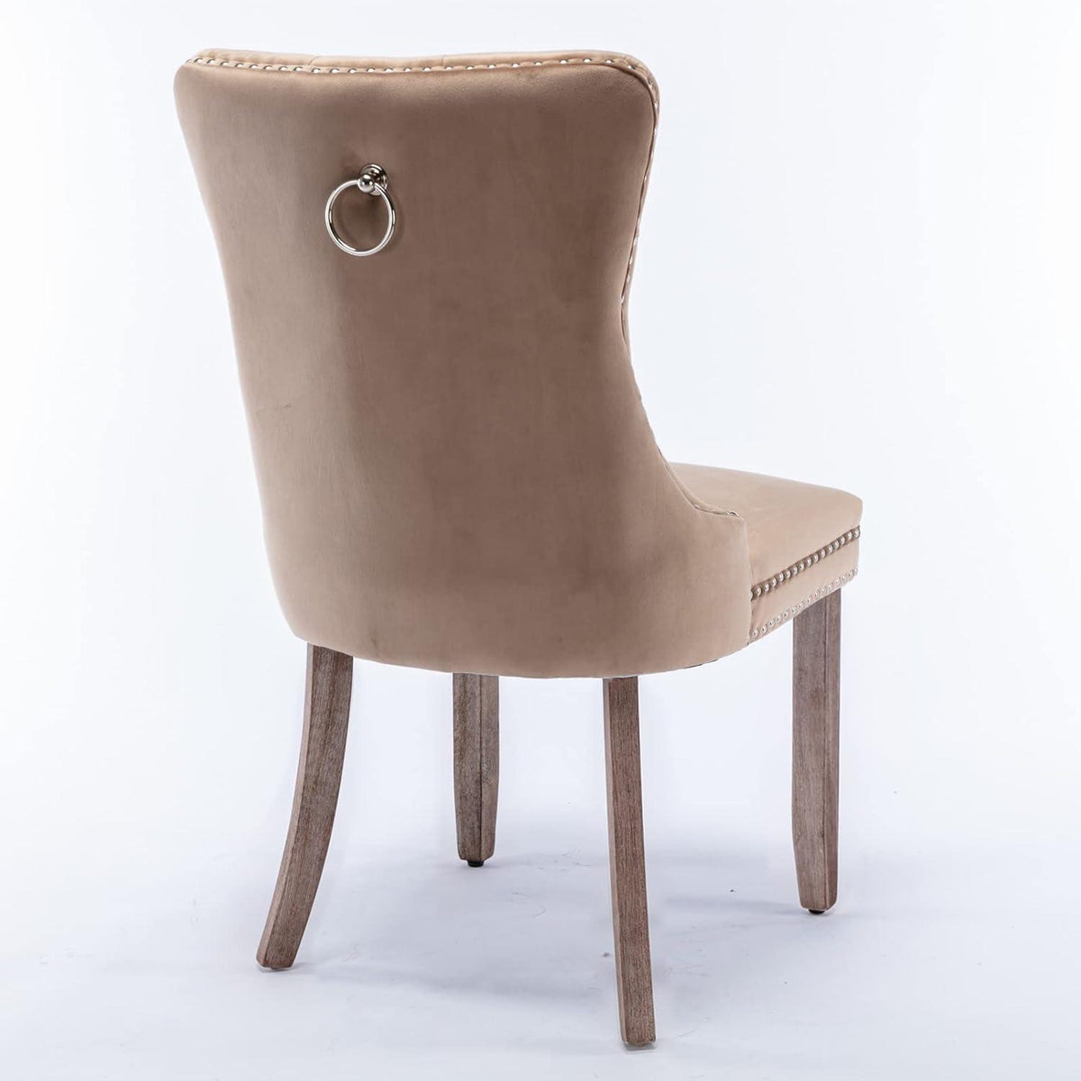 Esszimmerstühle Set 4er – Samt, Nieten & Holzbeine Khaki