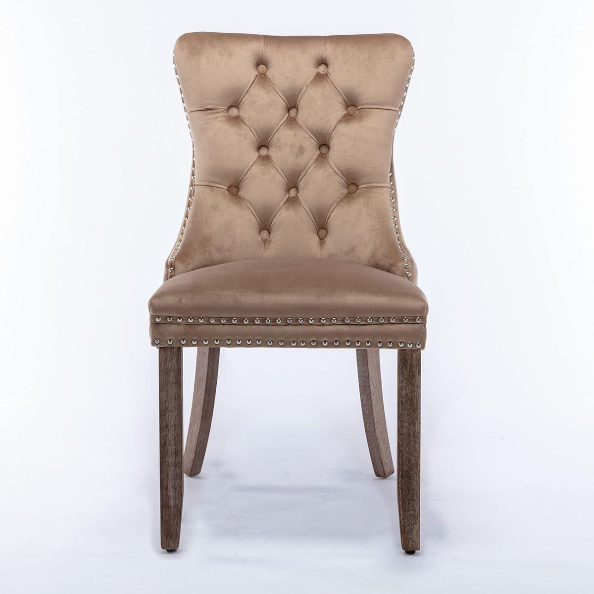 Esszimmerstühle Set 4er – Samt, Nieten & Holzbeine Khaki