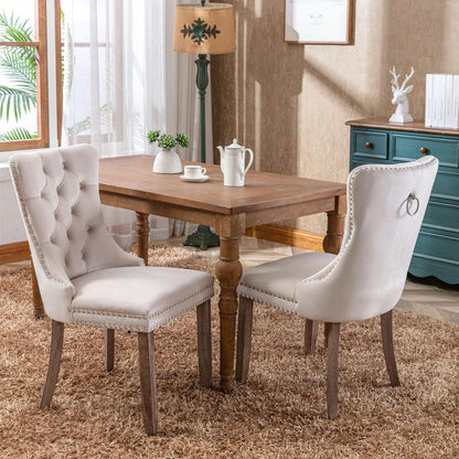 Esszimmerstühle 2er Set, Samt, Beige mit Holzbeinen