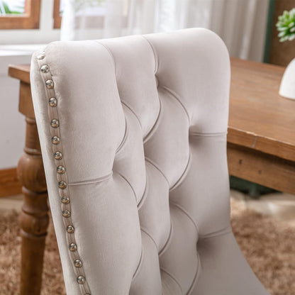 Esszimmerstühle 2er Set, Samt, Beige mit Holzbeinen