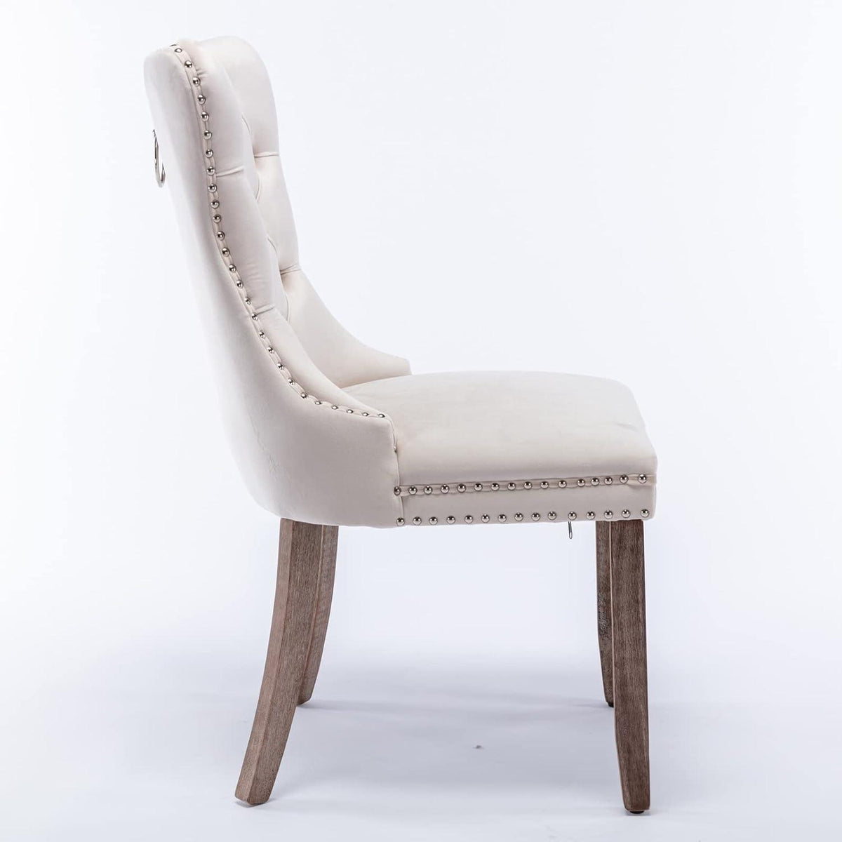 Esszimmerstühle 2er Set, Samt, Beige mit Holzbeinen