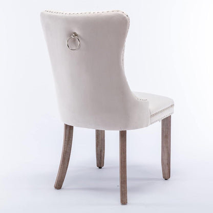 Esszimmerstühle 2er Set, Samt, Beige mit Holzbeinen