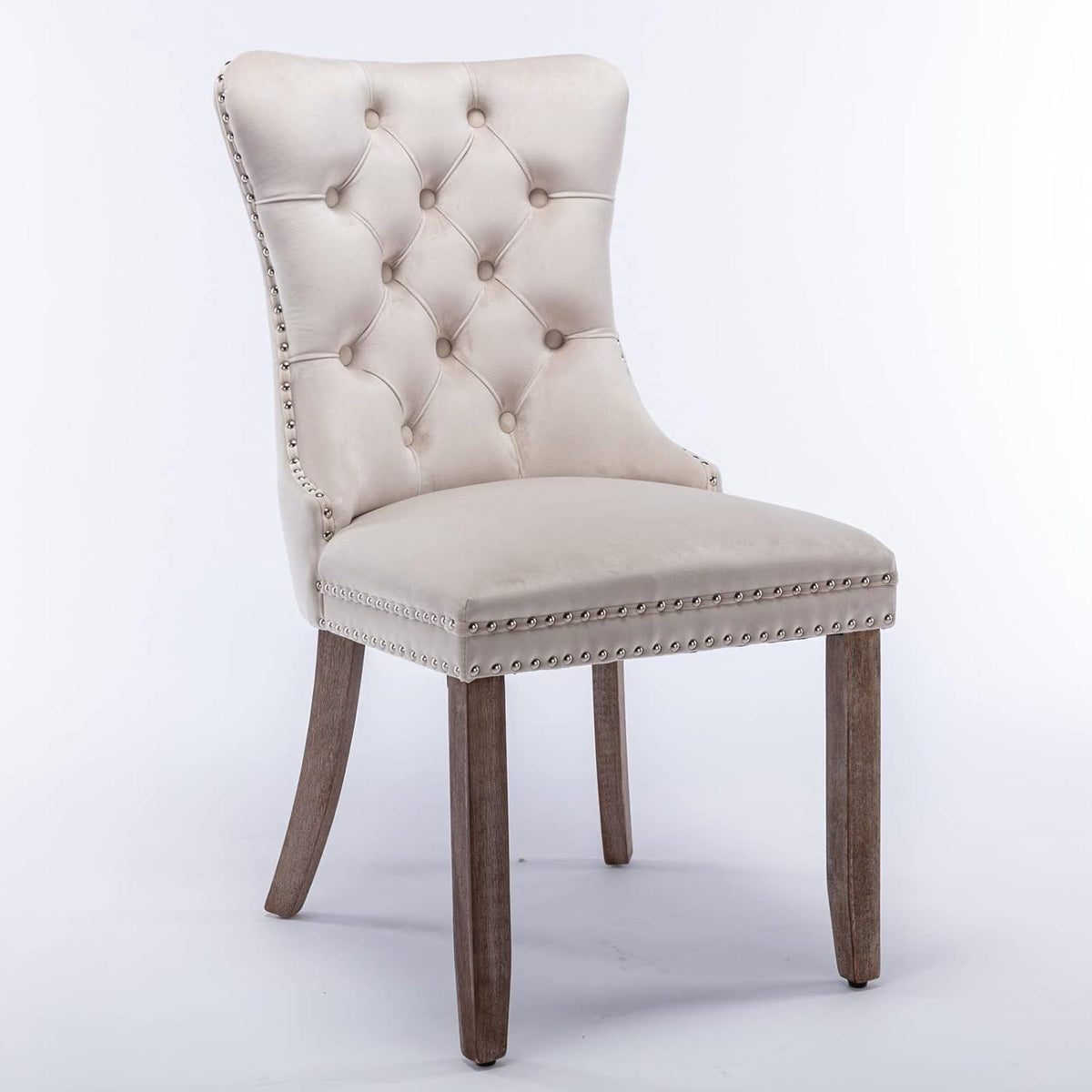 Esszimmerstühle 2er Set, Samt, Beige mit Holzbeinen