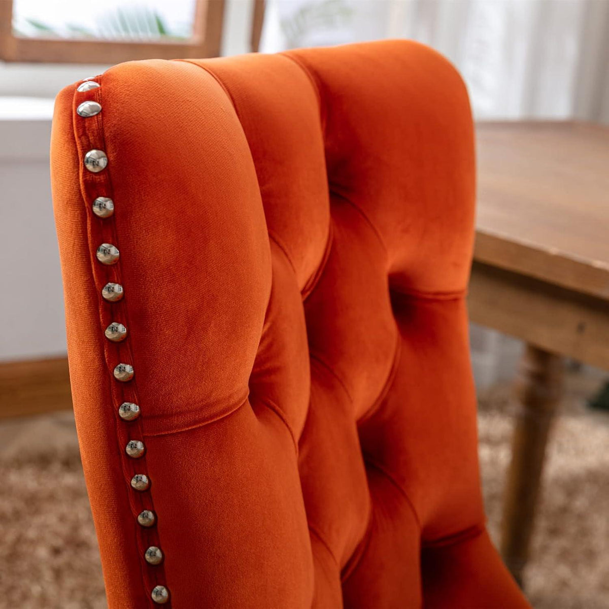 Esszimmerstühle 6er Set Samt, Gepolstert & Nieten Dekor Orange
