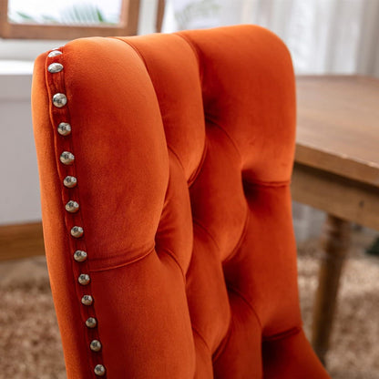 Esszimmerstühle 6er Set Samt, Gepolstert & Nieten Dekor Orange