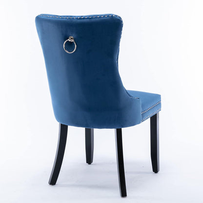 Esszimmerstühle 6er Set Samt Blau, Gepolstert & Nieten Design
