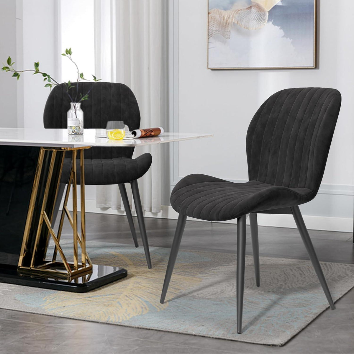 Esszimmerstühle Set 4er – Bequemer Samt-Stuhl Schwarz